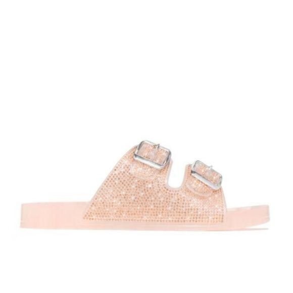 Embellished Double Buckle Jelly Sandals in Blush - Picture 3 of 5